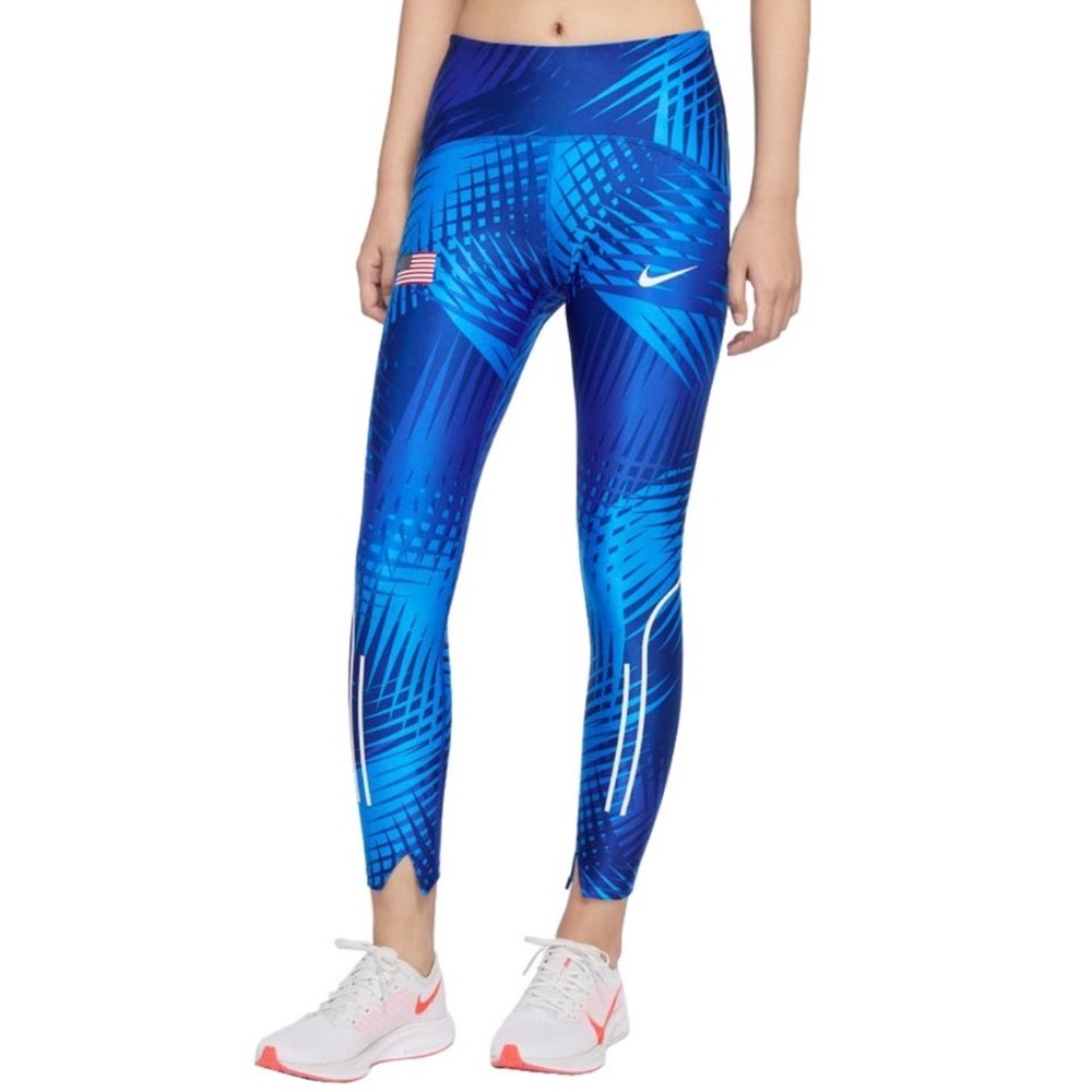 Nike Dri-Fit Team USA Speed Women's 7/8 Training Running Mid/Rise Blue Leggings